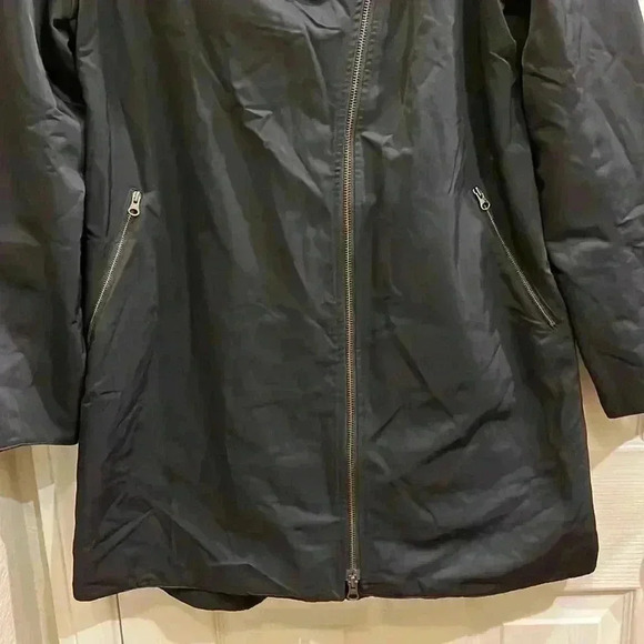 EUC Eileen Fisher Funnel Neck Long Asymmetrical Coat Jacket Fleece Lined Sz L - Picture 3 of 12